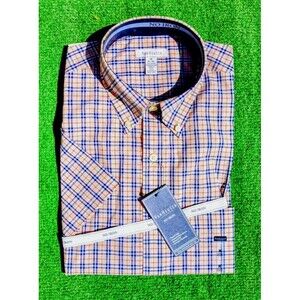 Van Heusen No-Iron Sz M 15-15.5 Short Sleeve Wrinkle Free Nova Check Shirt NWT